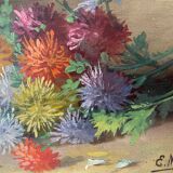Nineteenth century painting HSP "Jetty of flowers" signed E. May + frame