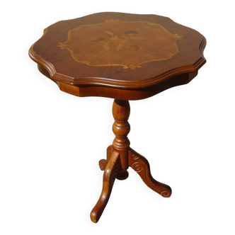 Old pedestal table with wooden marquetry top