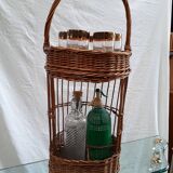 Bottle holder, mini bar, vintage wicker