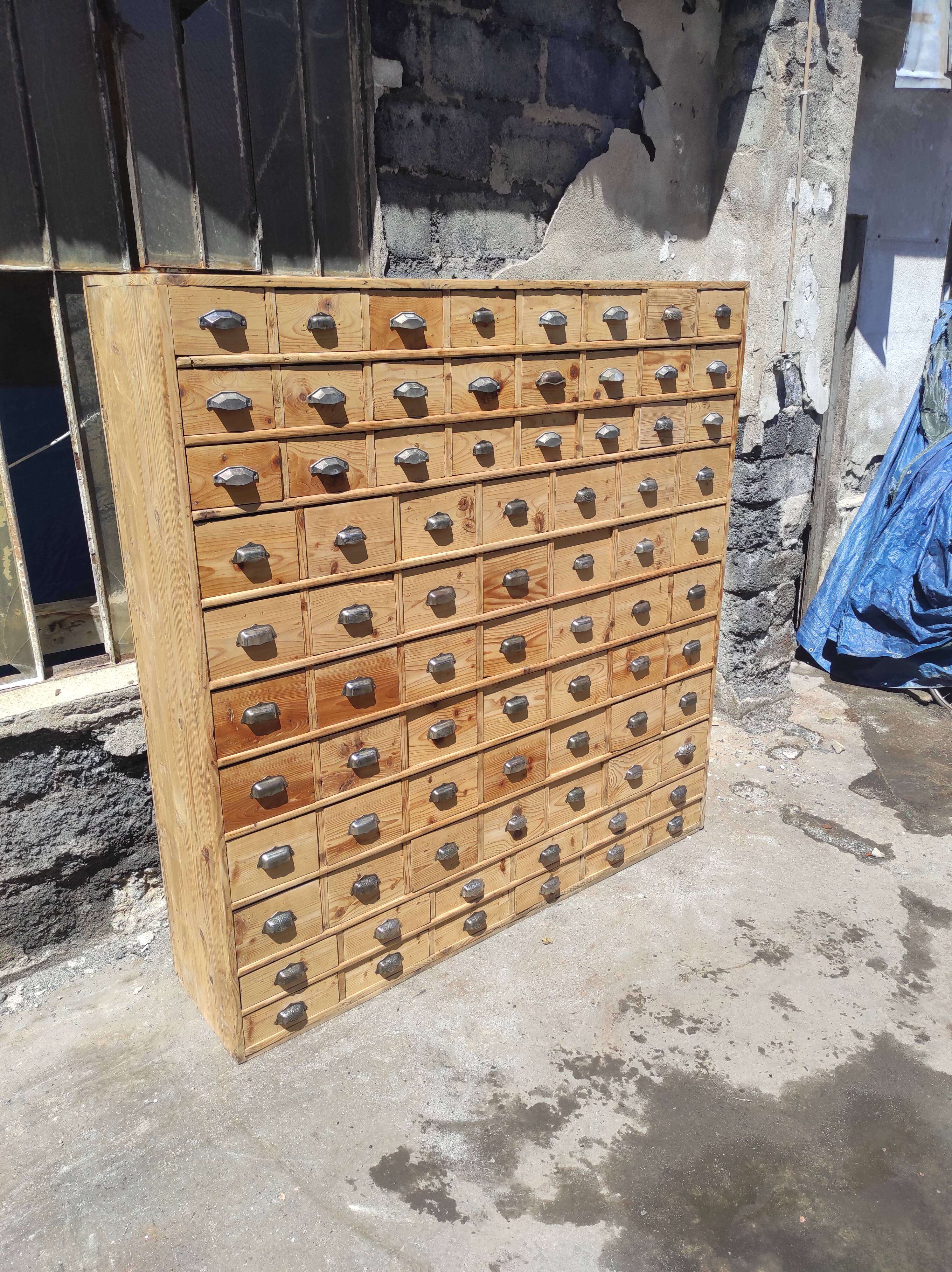 Vintage Industrial Workshop 78 Drawer 2x2 Workshop Craft Cabinet with Shell Handles