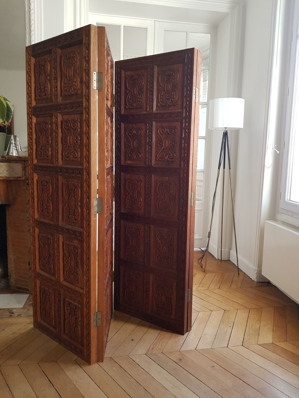 Paravent vintage antiques en bois massif scultpé