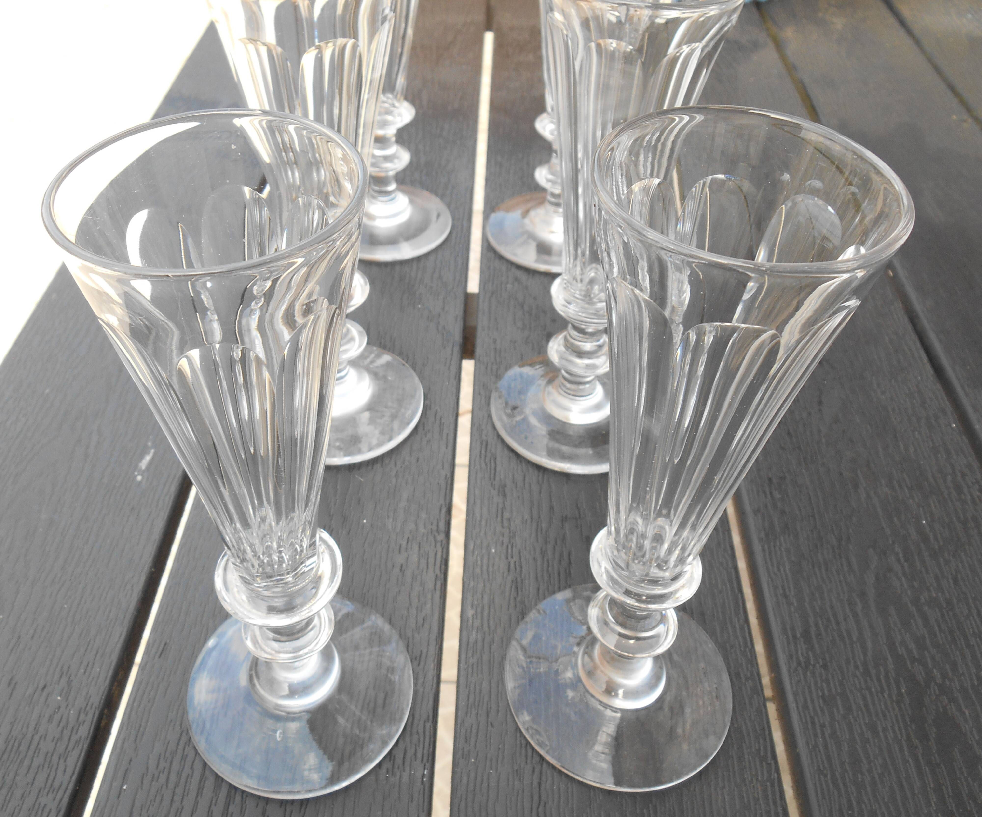 6 Baccarat crystal champagne flutes / Saint Louis / 8 facets