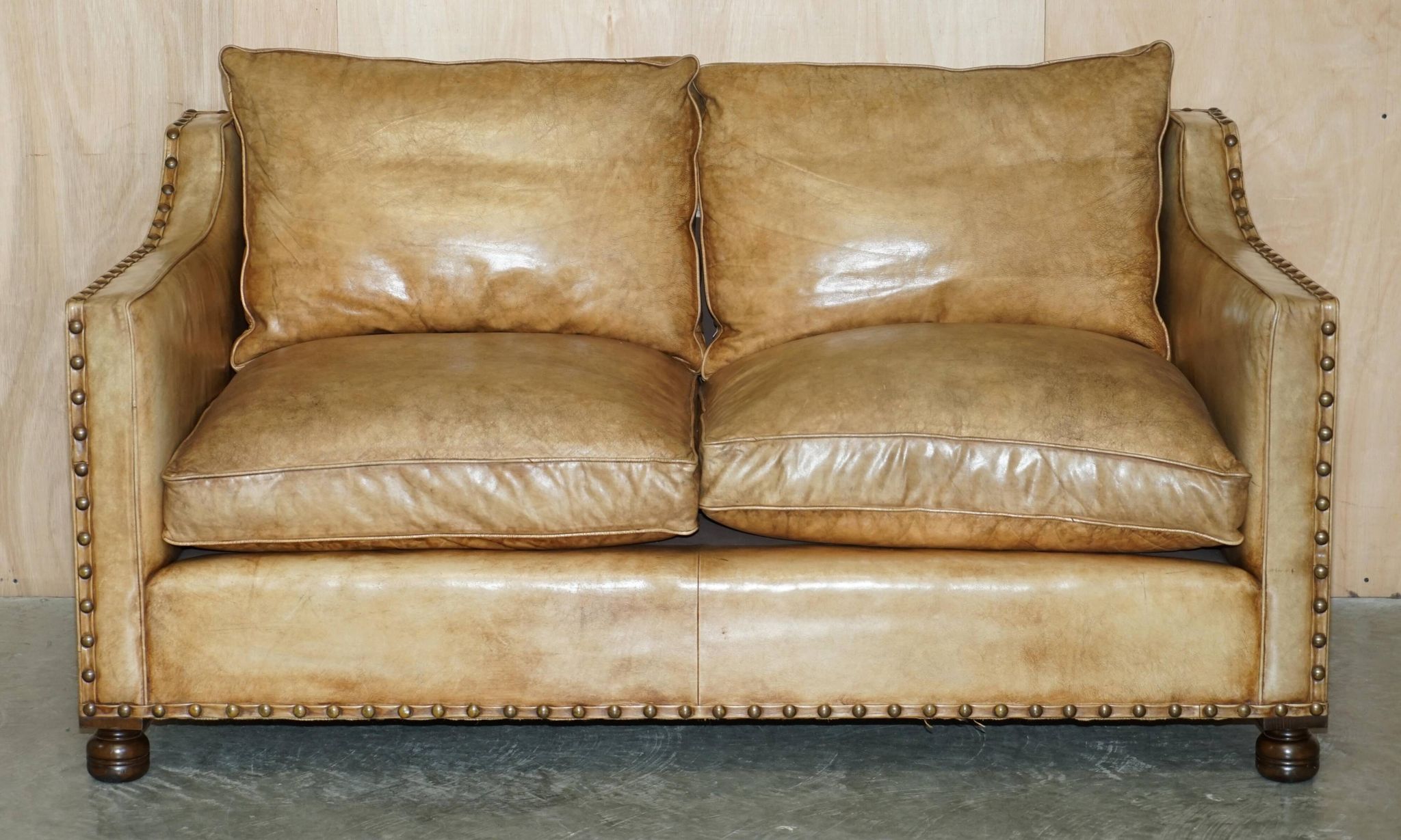 Edwardian Style Leather Two-Seater Sofa with Studs