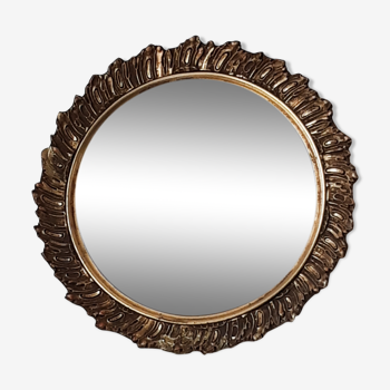 Miroir soelil doré oeil de sorcière bois 27cm