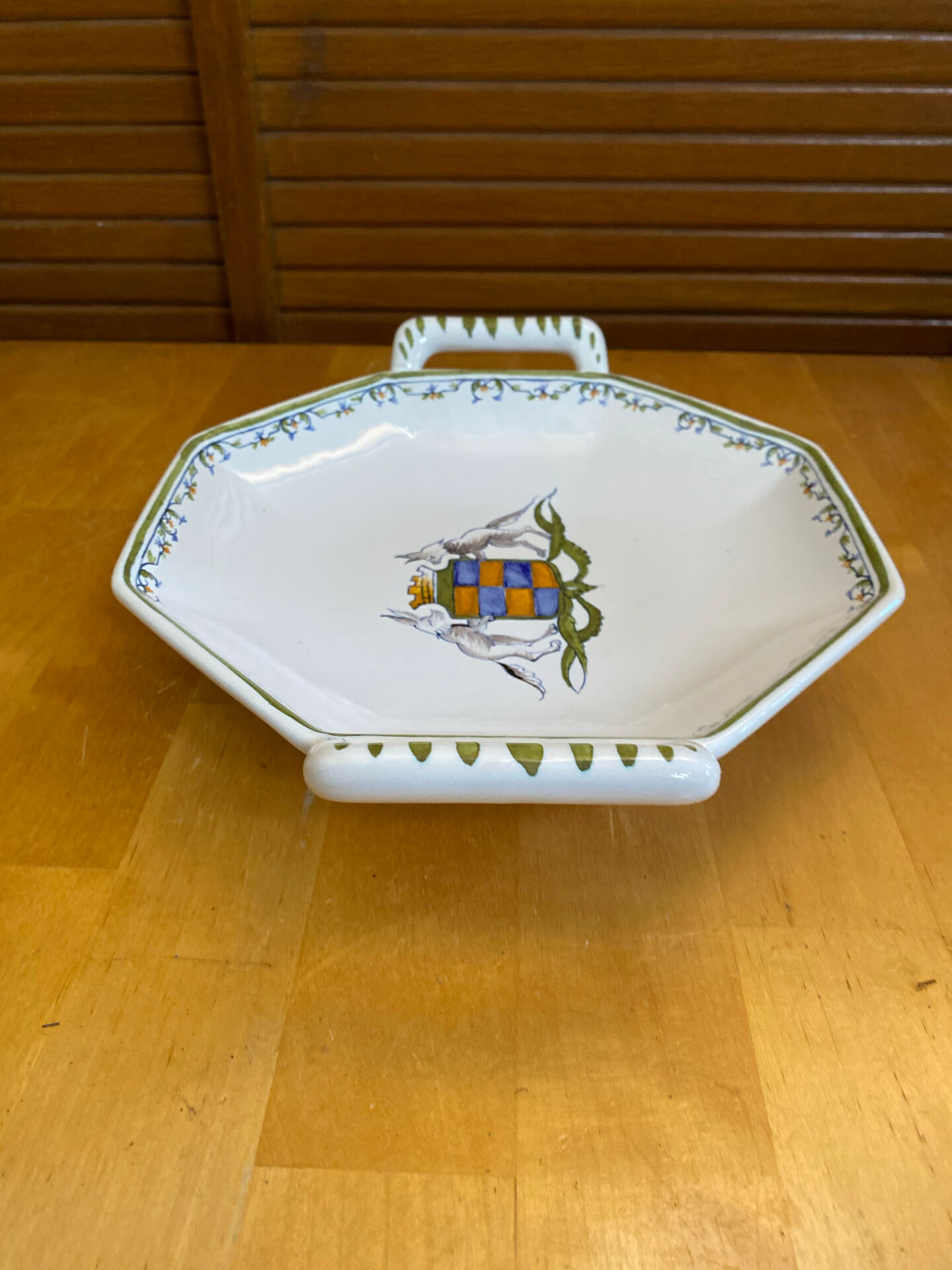 Old style moustiers plate white ceramic polychrome decor vintage