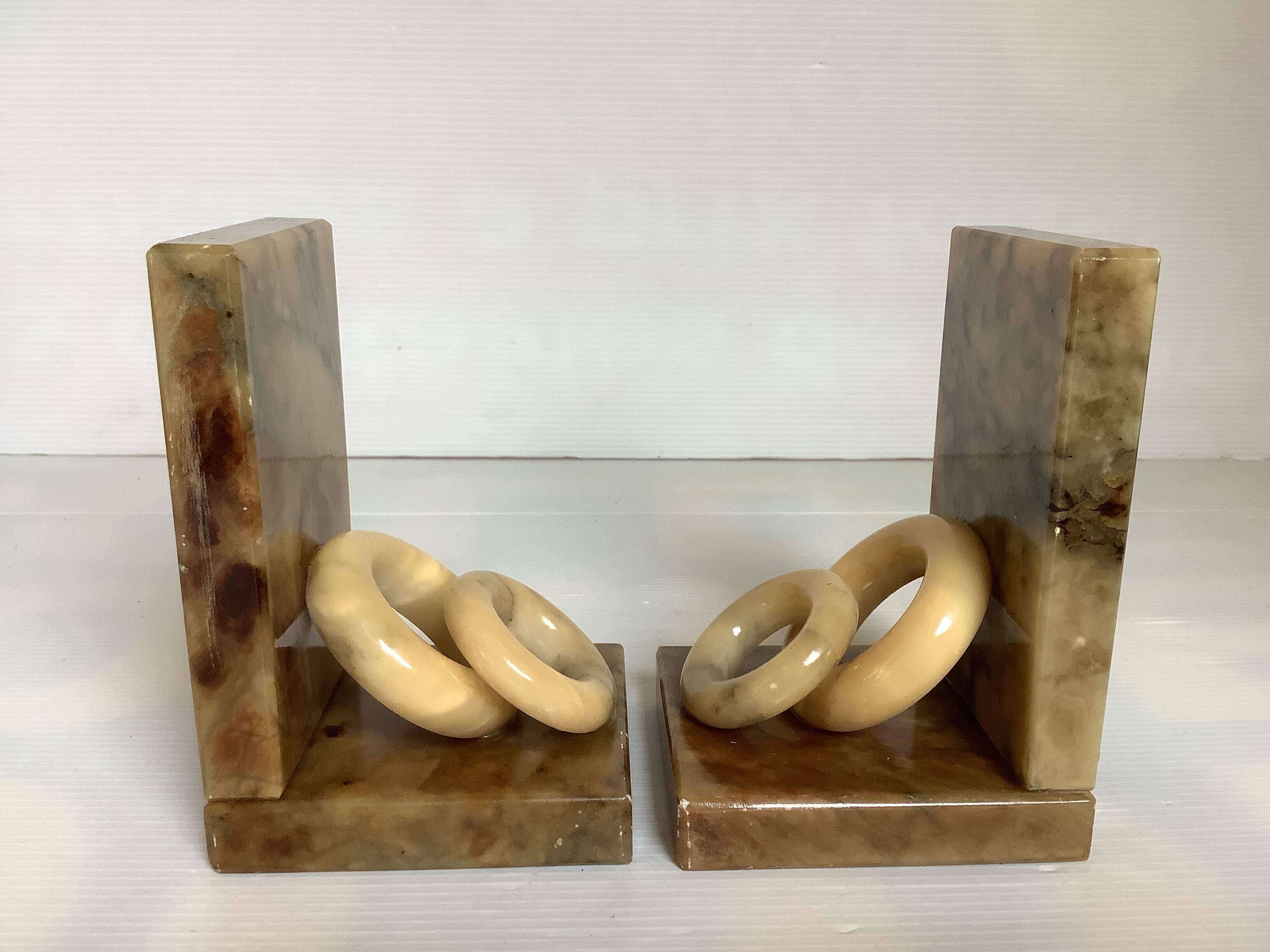 Pair of onyx marble ring bookends