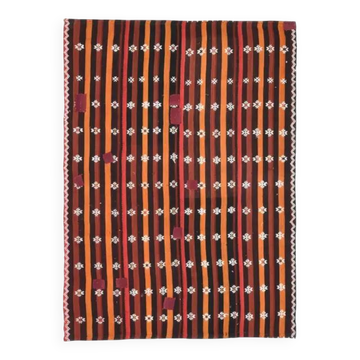 Tapis vintage turc Oushak fait main en laine et coton marron 169x238