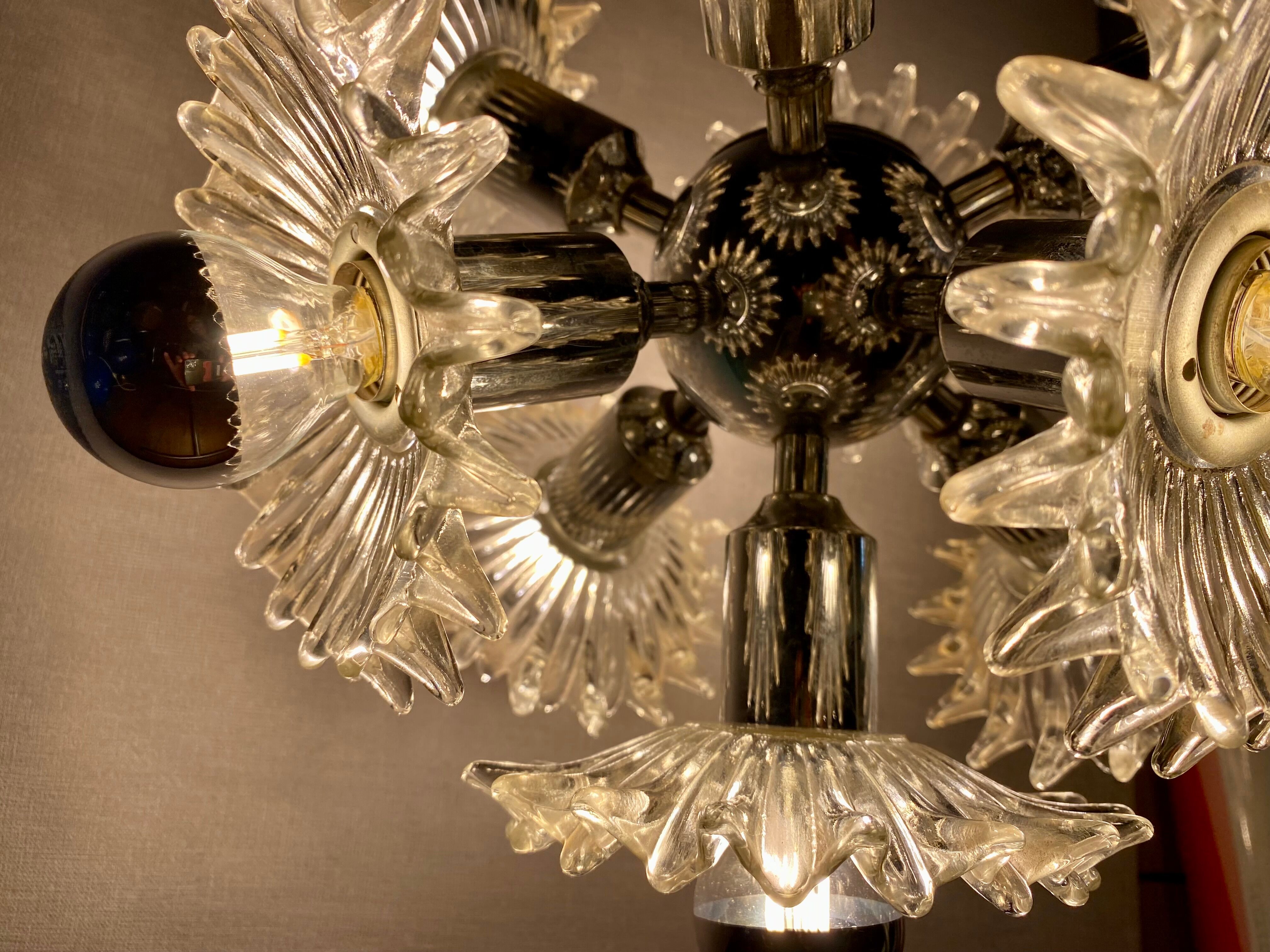 1970s german cosack sputnik dandelion hanging light chrome, glass
