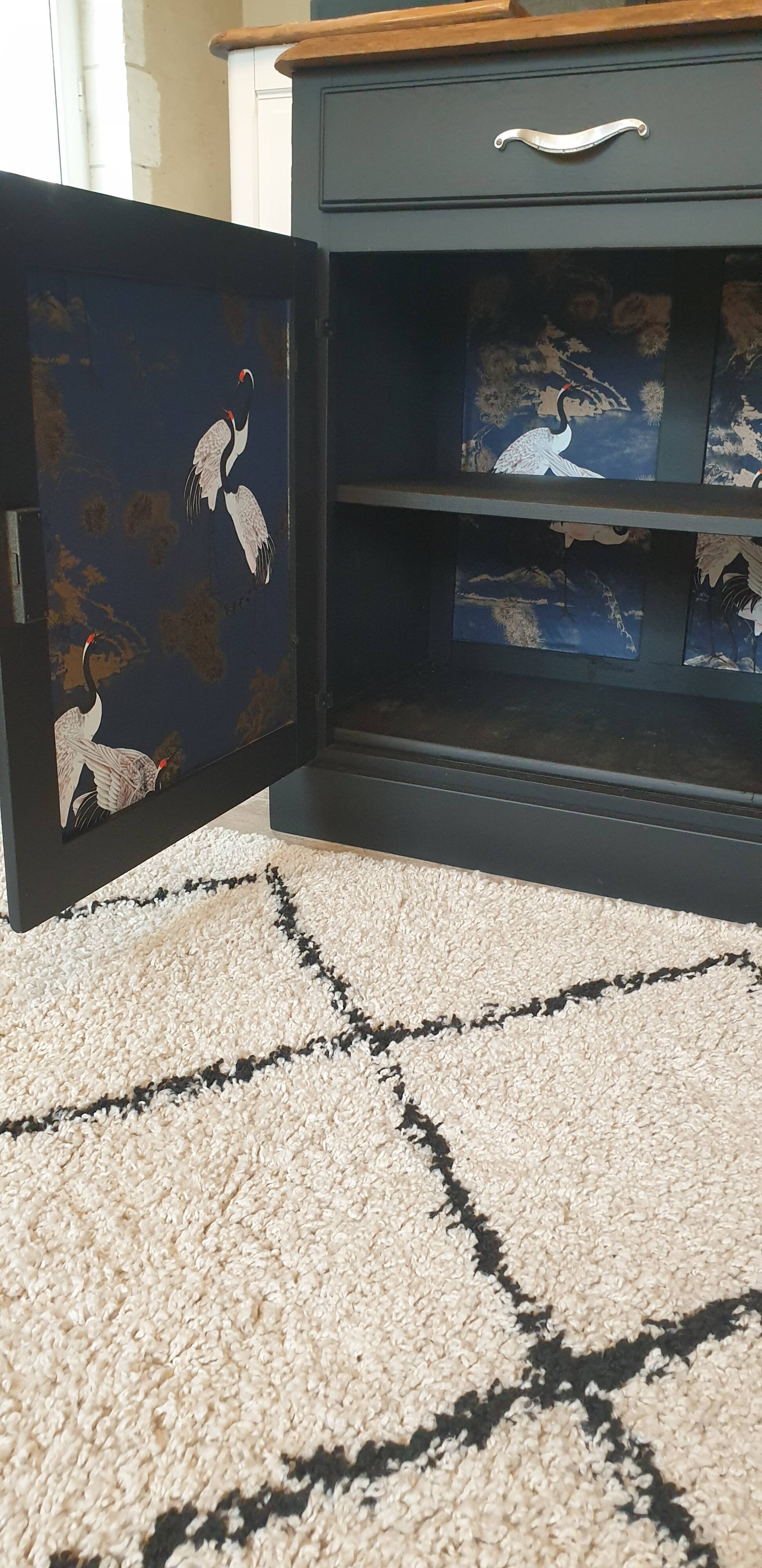 Buffet noir en bois massif