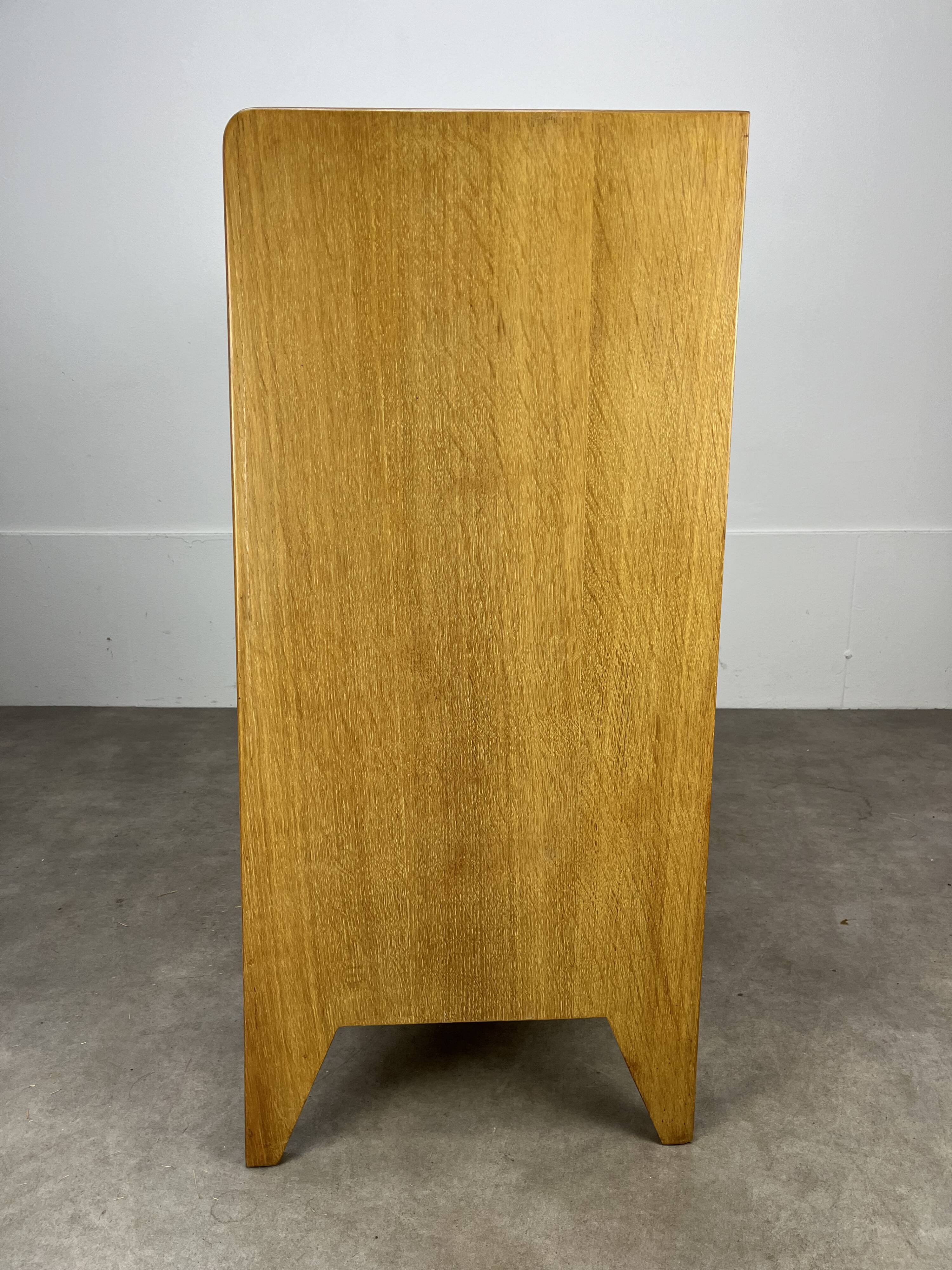50s chest of drawers with blond wood compass feet