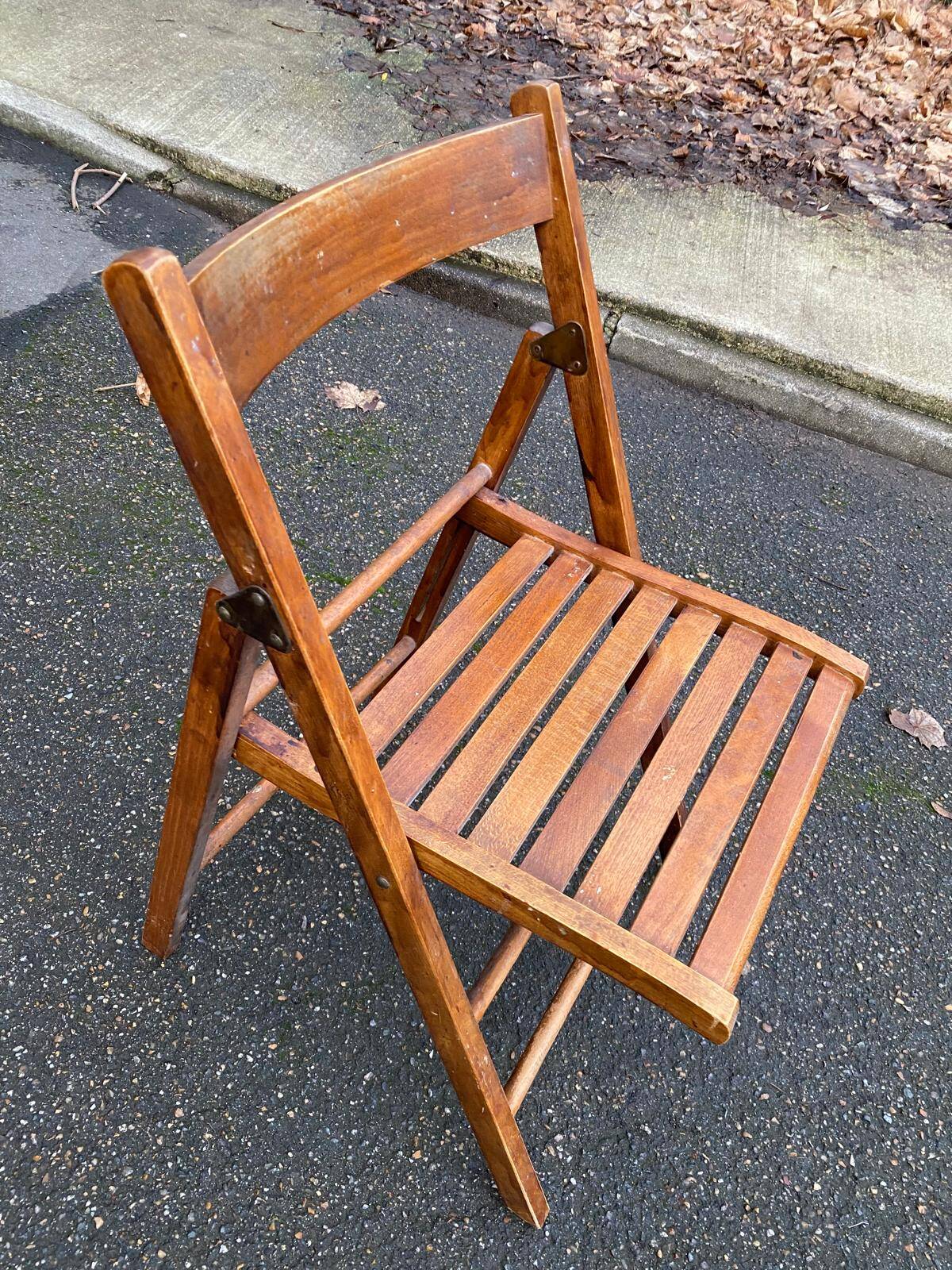 2 vintage folding wooden chairs