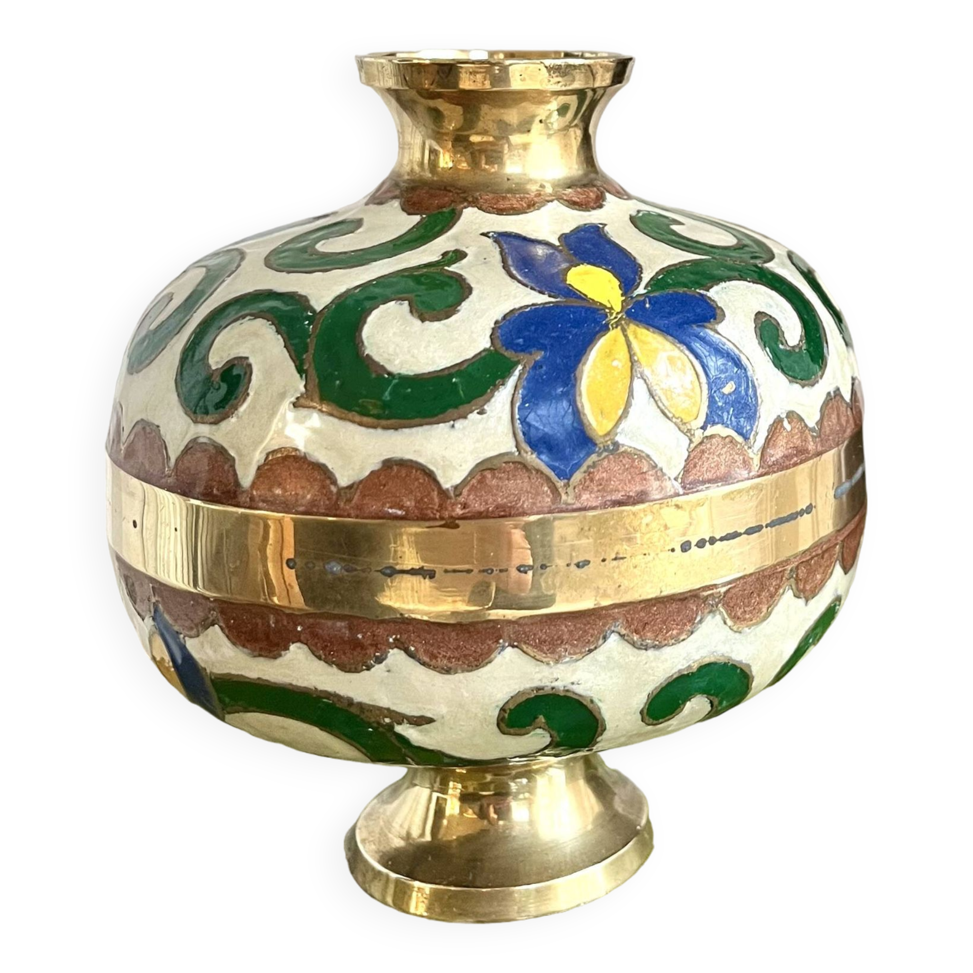 vase laiton émail cloisonné décor d'iris