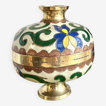 cloisonné enamel brass vase with iris decoration