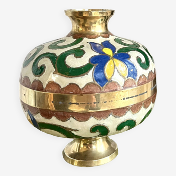 vase laiton émail cloisonné décor d'iris