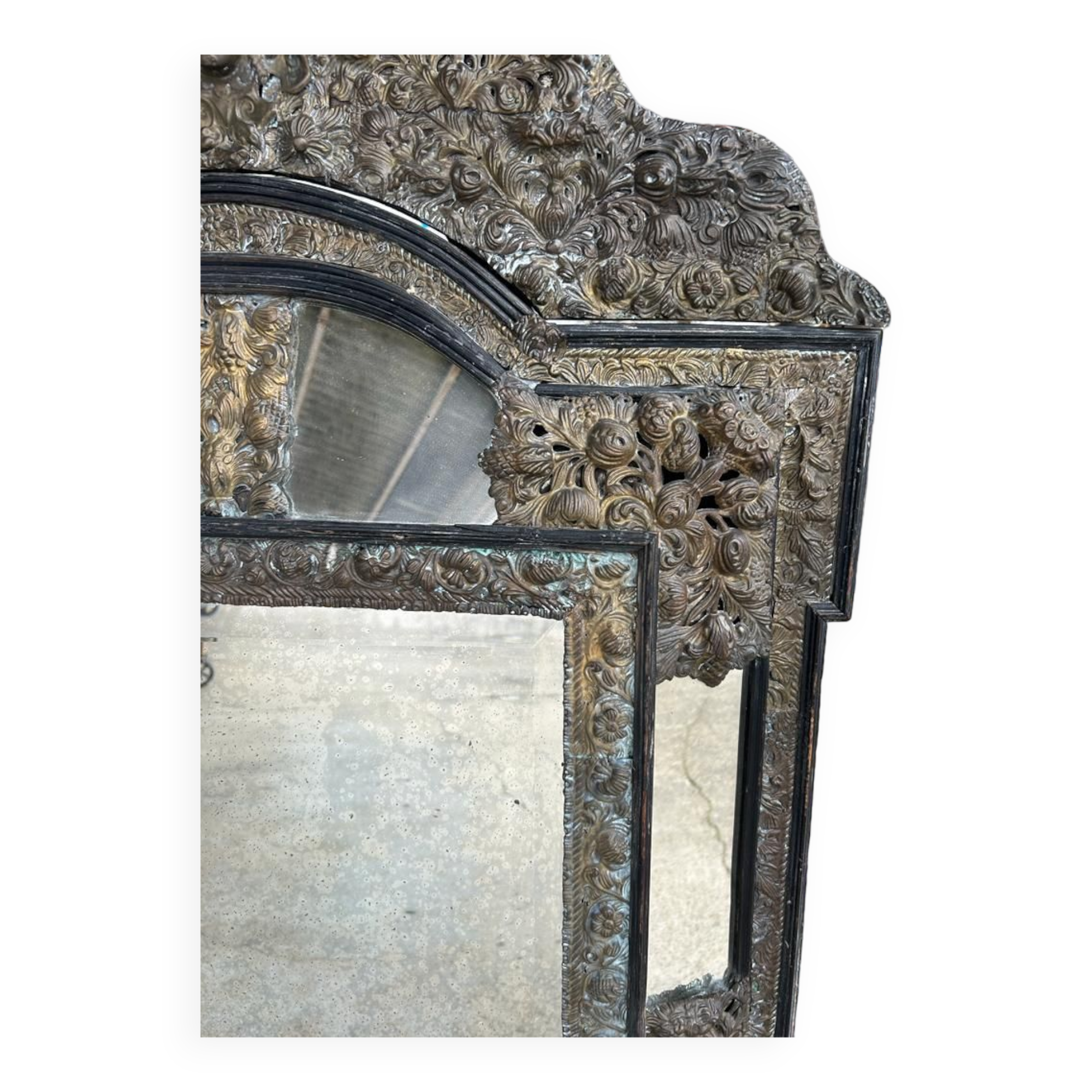 Mirror in brass and blackened wood Louis XIII style around 1880 h: 149 cm