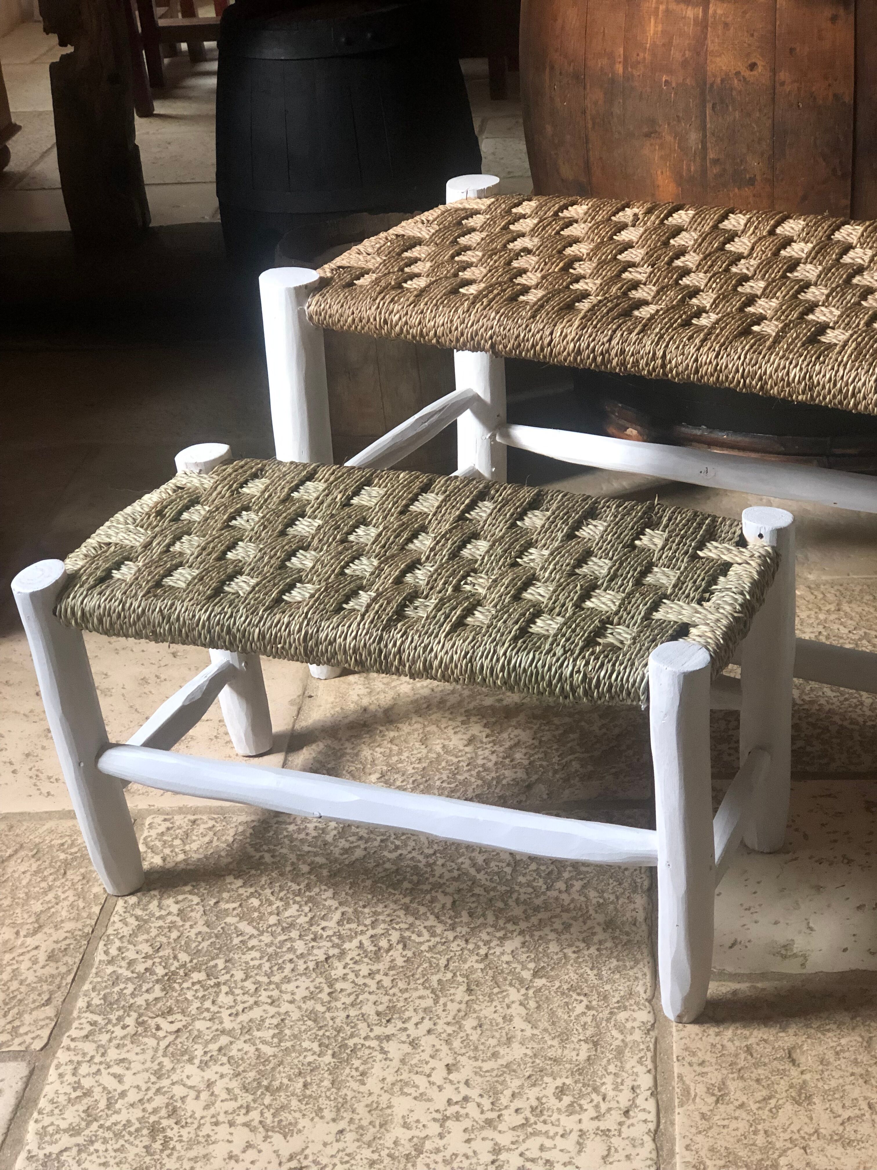 Moroccan children's bench wood and rope