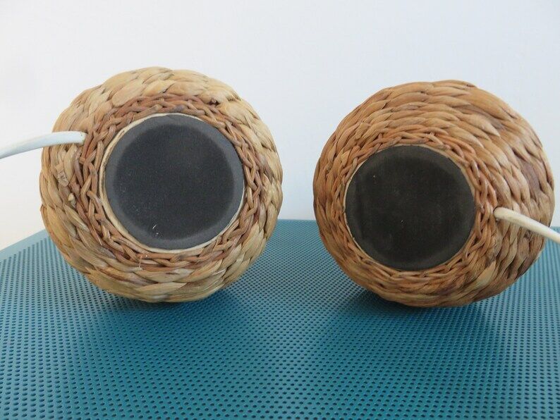 Pair of rope and ceramic lamps from the 80s