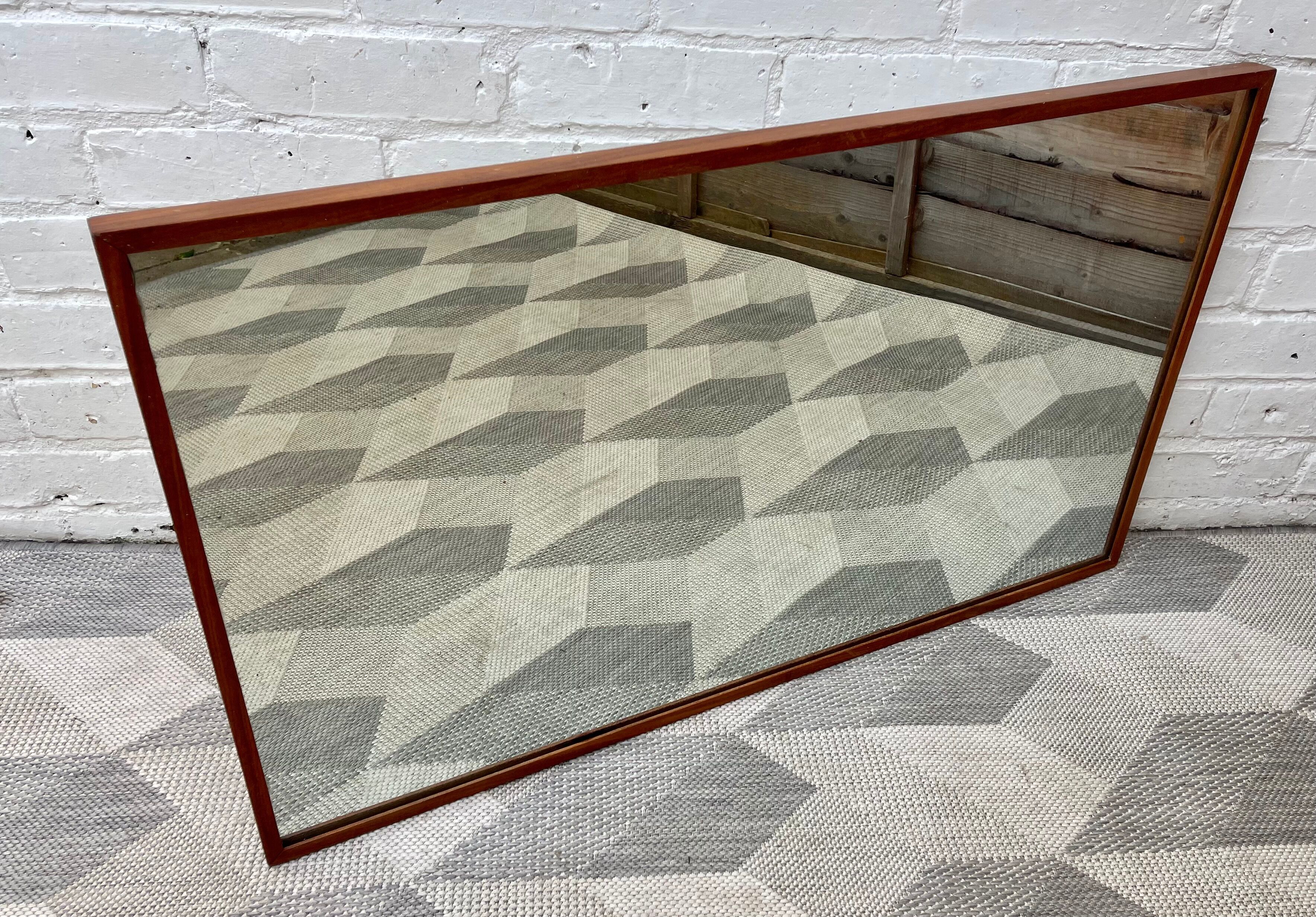 Vintage rectangular wall mirror teak frame