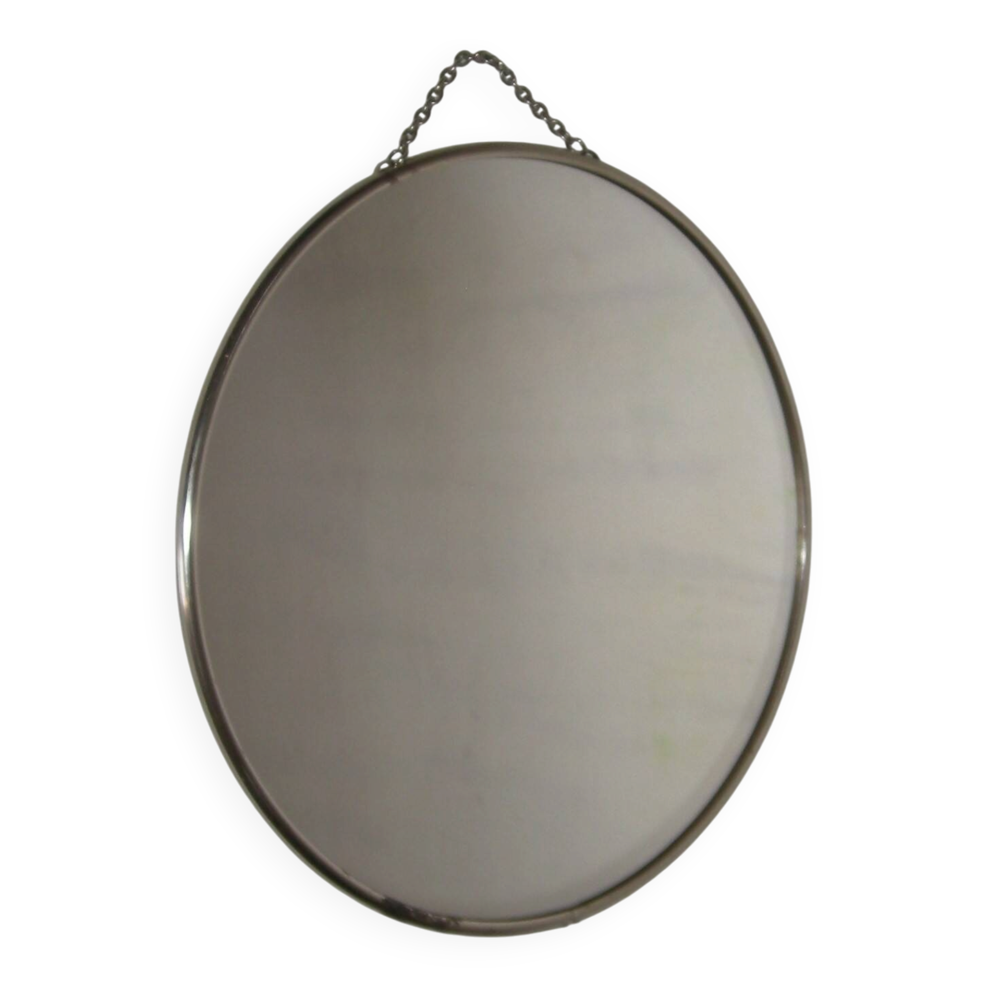 Round barber mirror with chain from the 1950s.