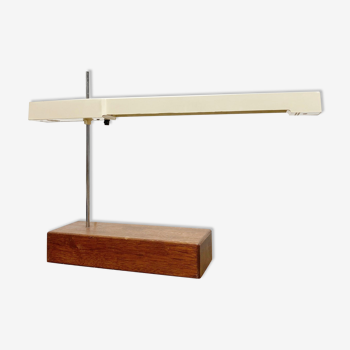 Unique XL Vintage Fluorescent Desk Lamp, Solid wooden base, Mid Century Table Lamp
