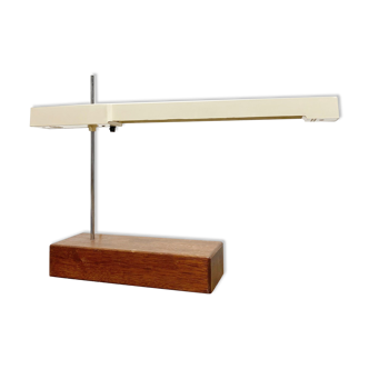 Unique XL Vintage Fluorescent Desk Lamp, Solid wooden base, Mid Century Table Lamp