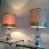 Pair of glass and chrome lamps. Circa 1970