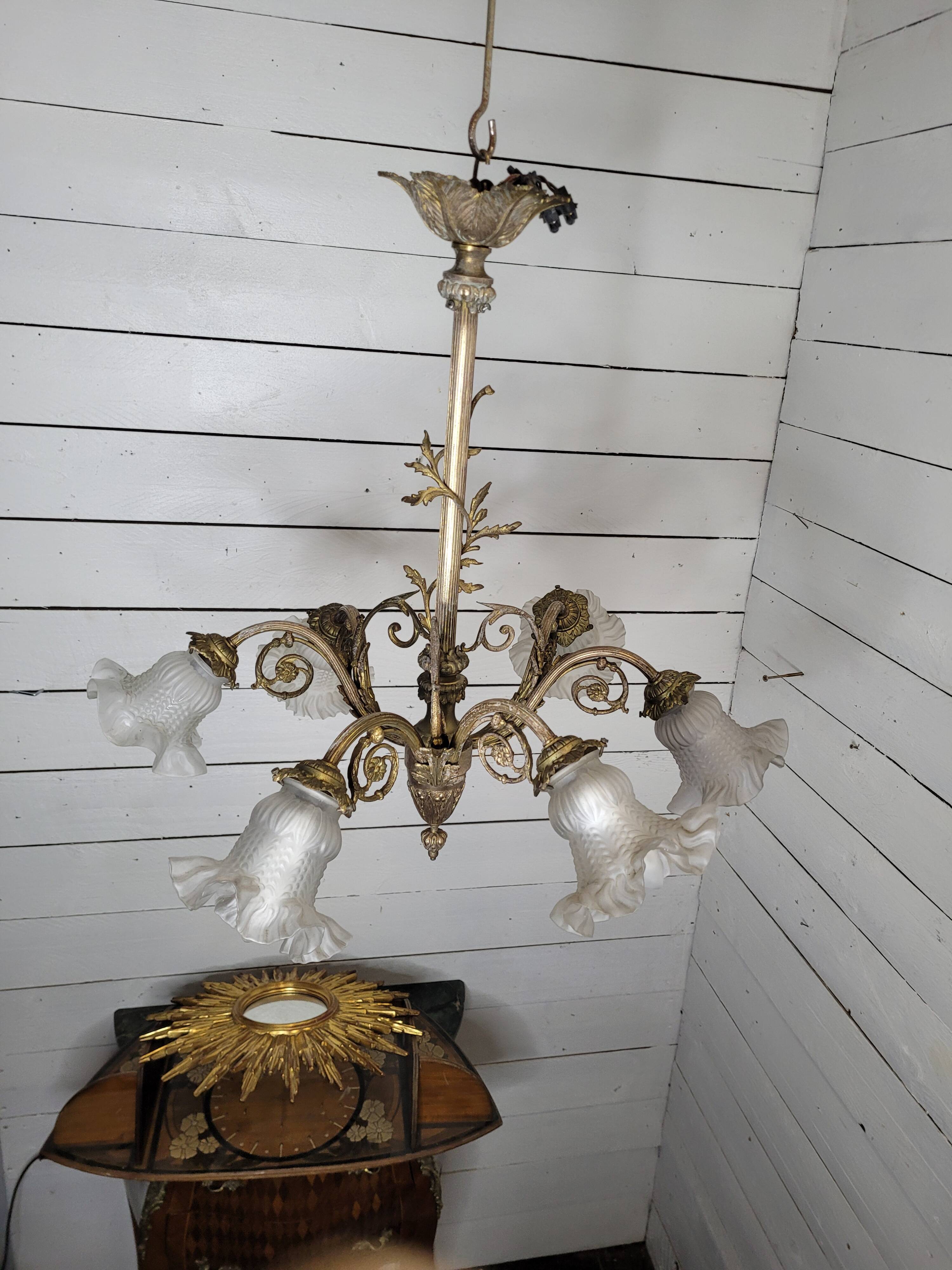 Old bronze chandelier 6 lights