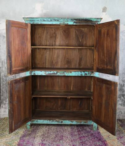 Blue 2-level wardrobe, 4 doors, natural interior, recovered from Indian homes