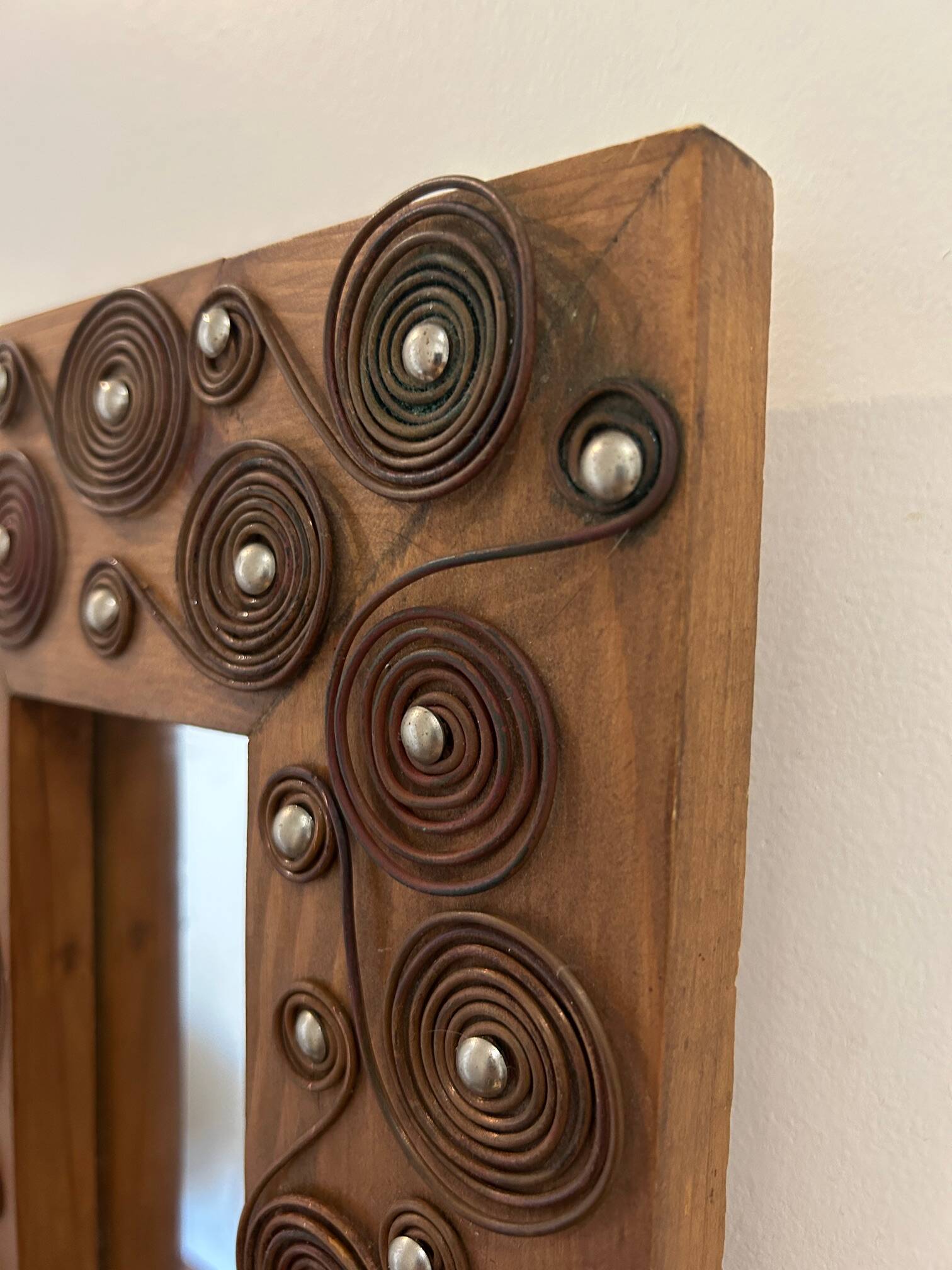 brutalist mirror in wood and metal 1970