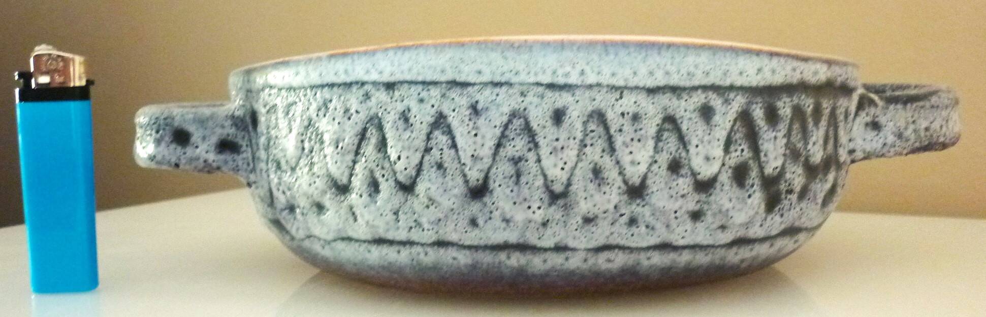 Oval enamelled ceramic dish, signed Jean Austruy, 50s/60s design