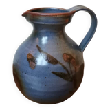 Carafe en grès émaillé bleu vintage signée