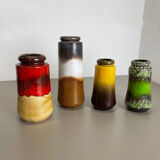 Set of Four 1970s Pottery Fat Lava "multicolor" Vases Made by Scheurich, Germany