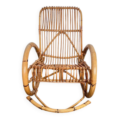 Fauteuil à bascule en rotin massif Franco Albini