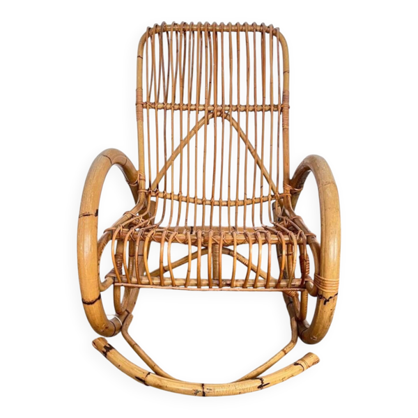 Fauteuil à bascule en rotin massif Franco Albini