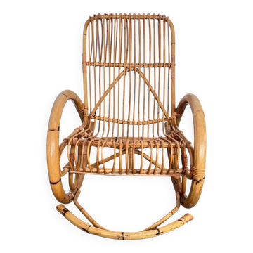 Fauteuil à bascule en rotin massif Franco Albini
