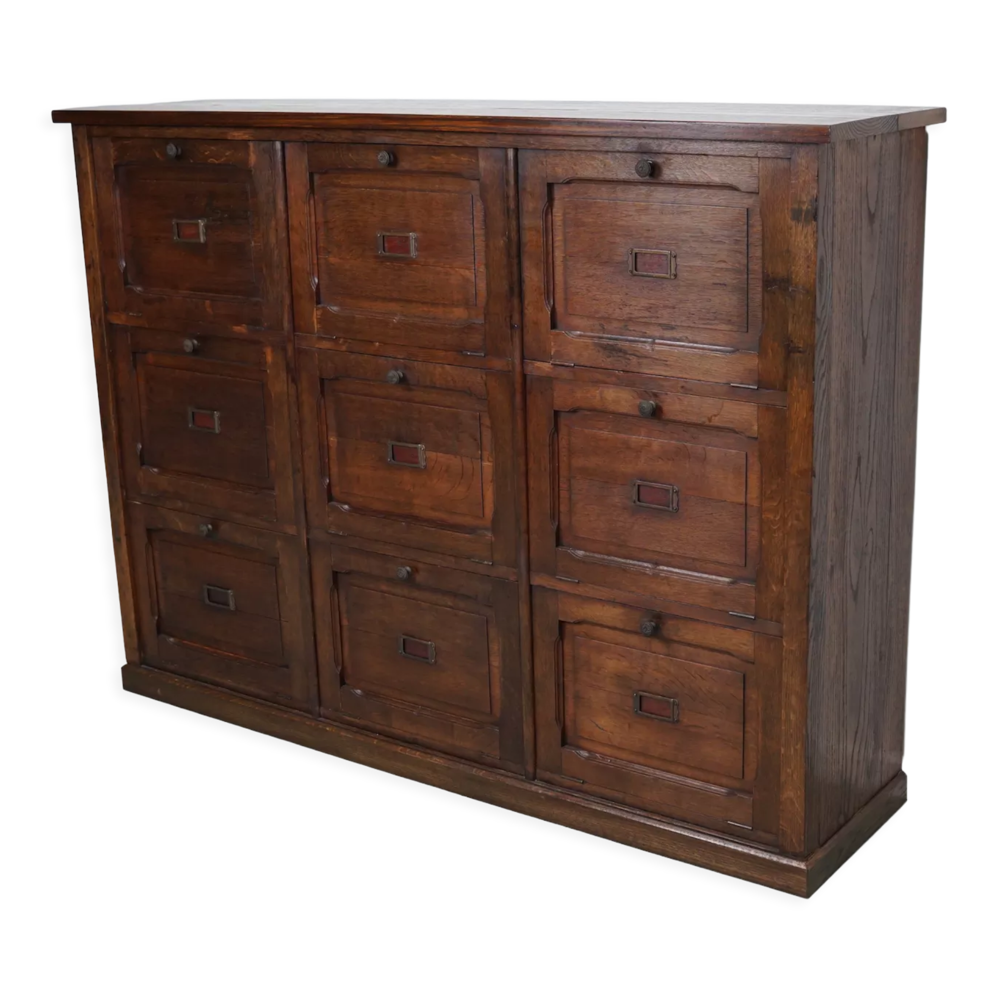 Antique french oak apothecary / filing cabinet folding doors, late 19th century