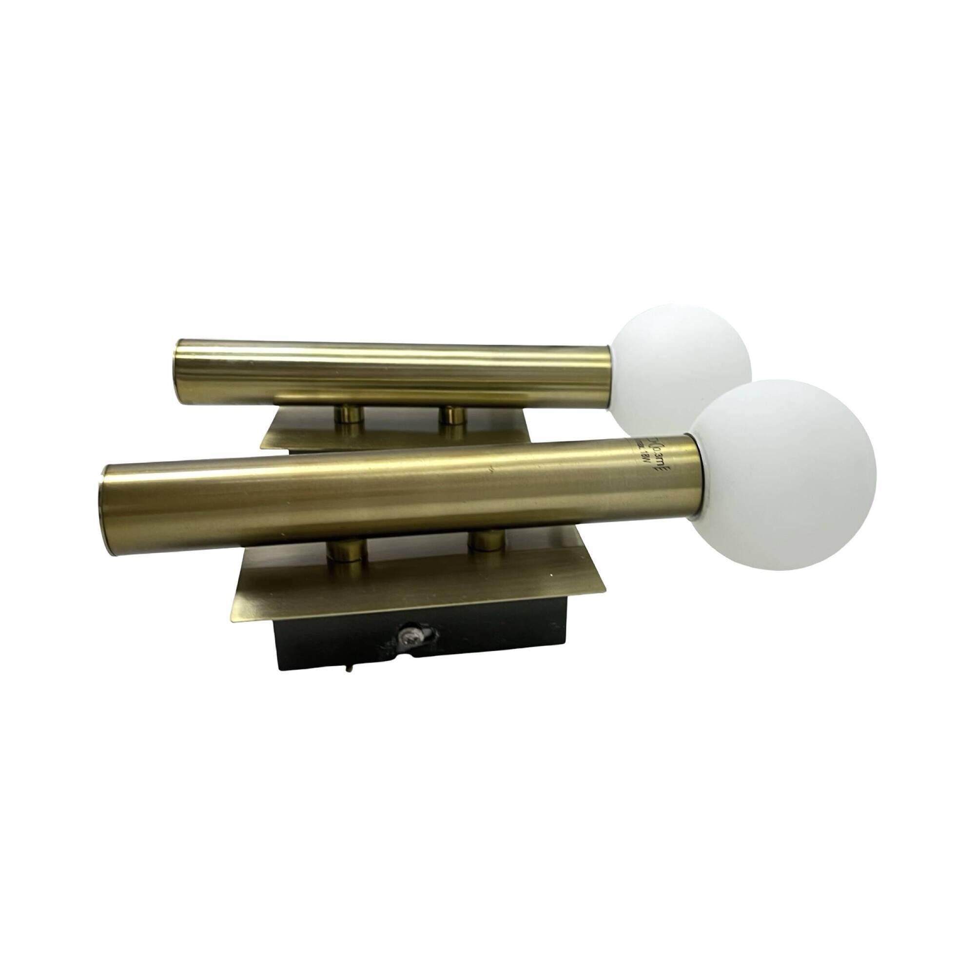 Pair of Lucky Brilliant wall sconces, brass and white globes, Art Deco styl