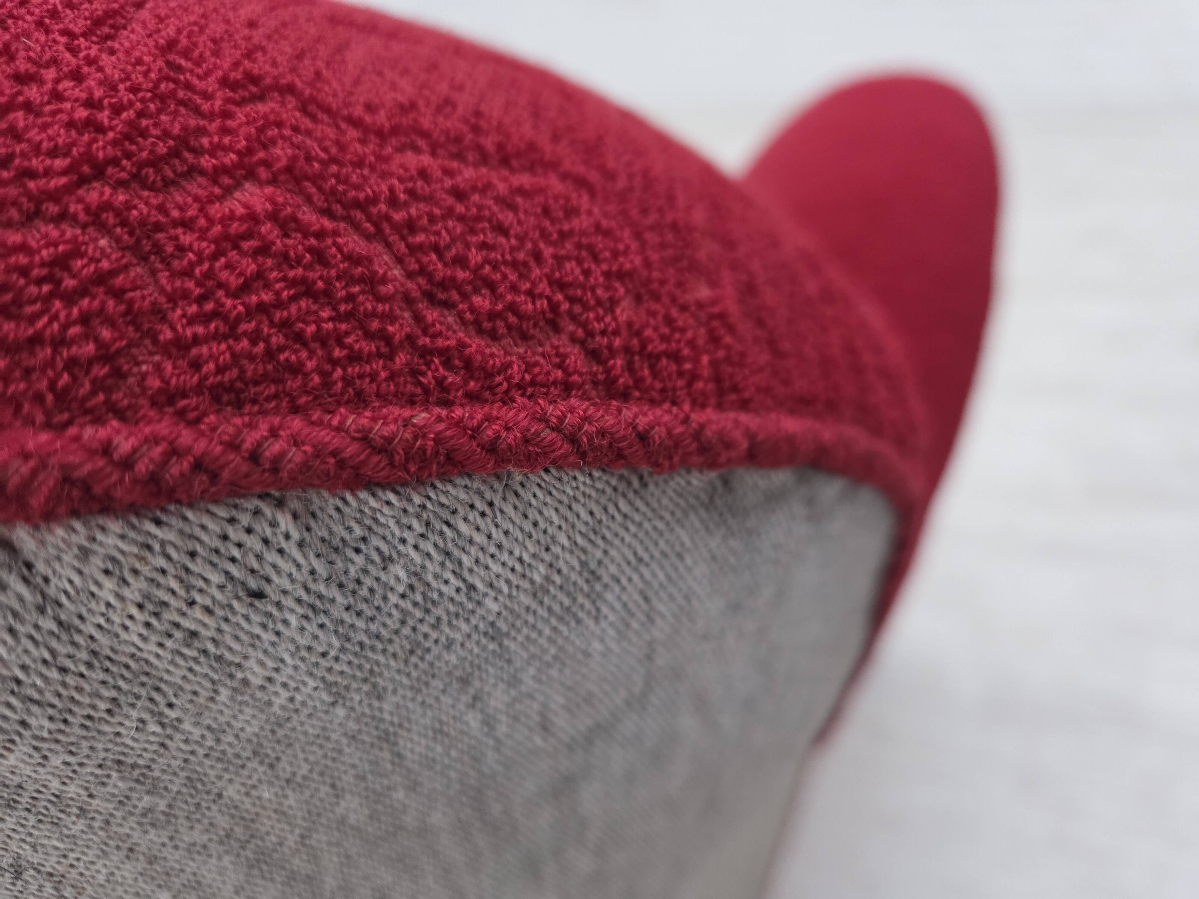 1950s, Danish 3-seater sofa, red and light grey furniture wool, oak wood.