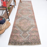 Faded brown & beige turkish runner rug 339x91cm