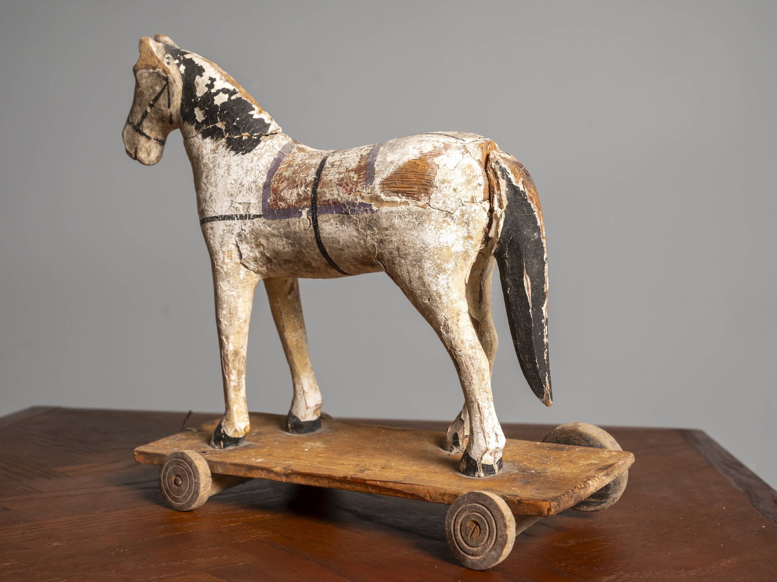 Antique Wooden Toy Horse on Wheels, Early 20th Century