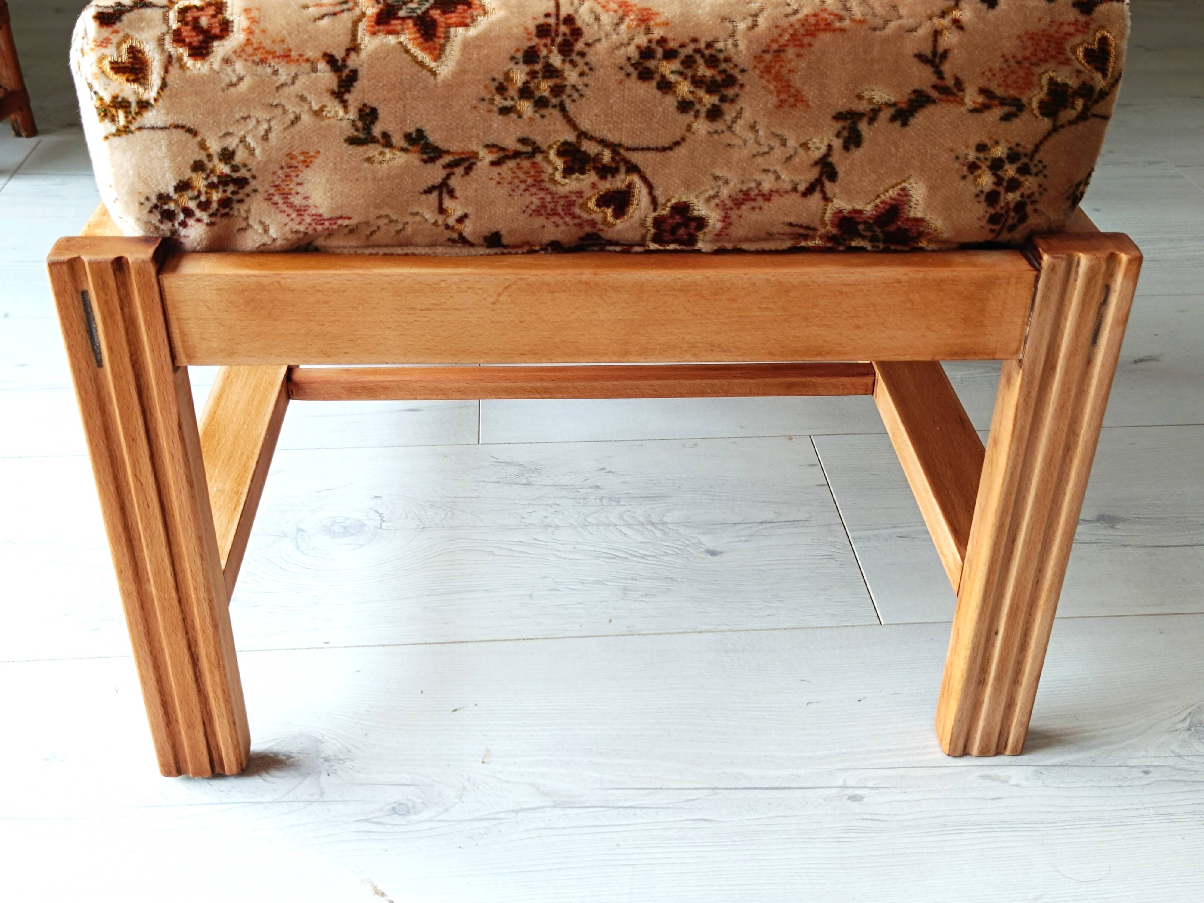 Vintage solid wood armchair and footstool
