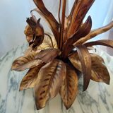 Large lamp, bouquet of vintage anemone flowers, gold metal, Hans Kogl