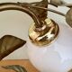 Vintage lamp with leaves in gilded brass and white opaline globe