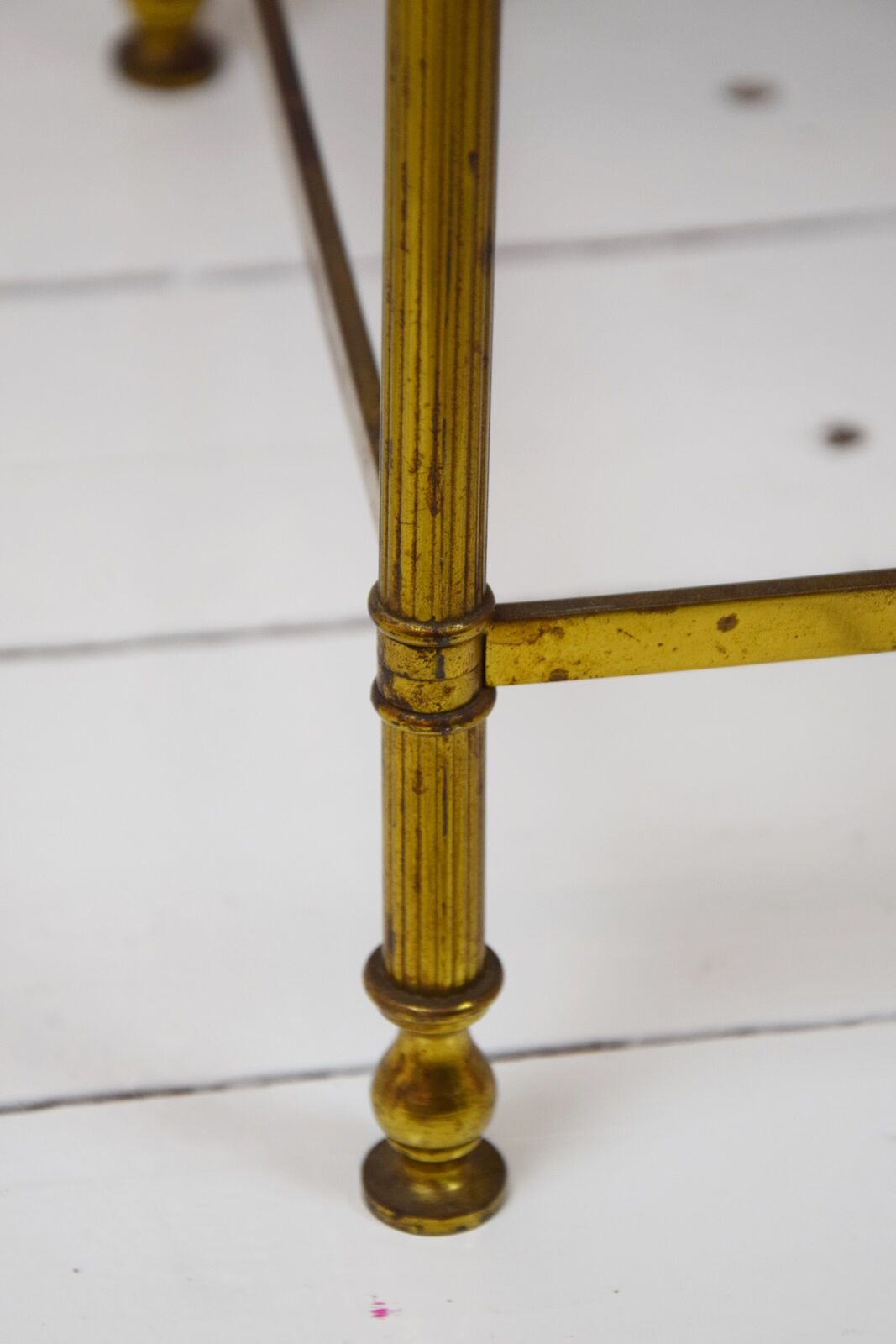 Brass and skaï side tables, 1950s