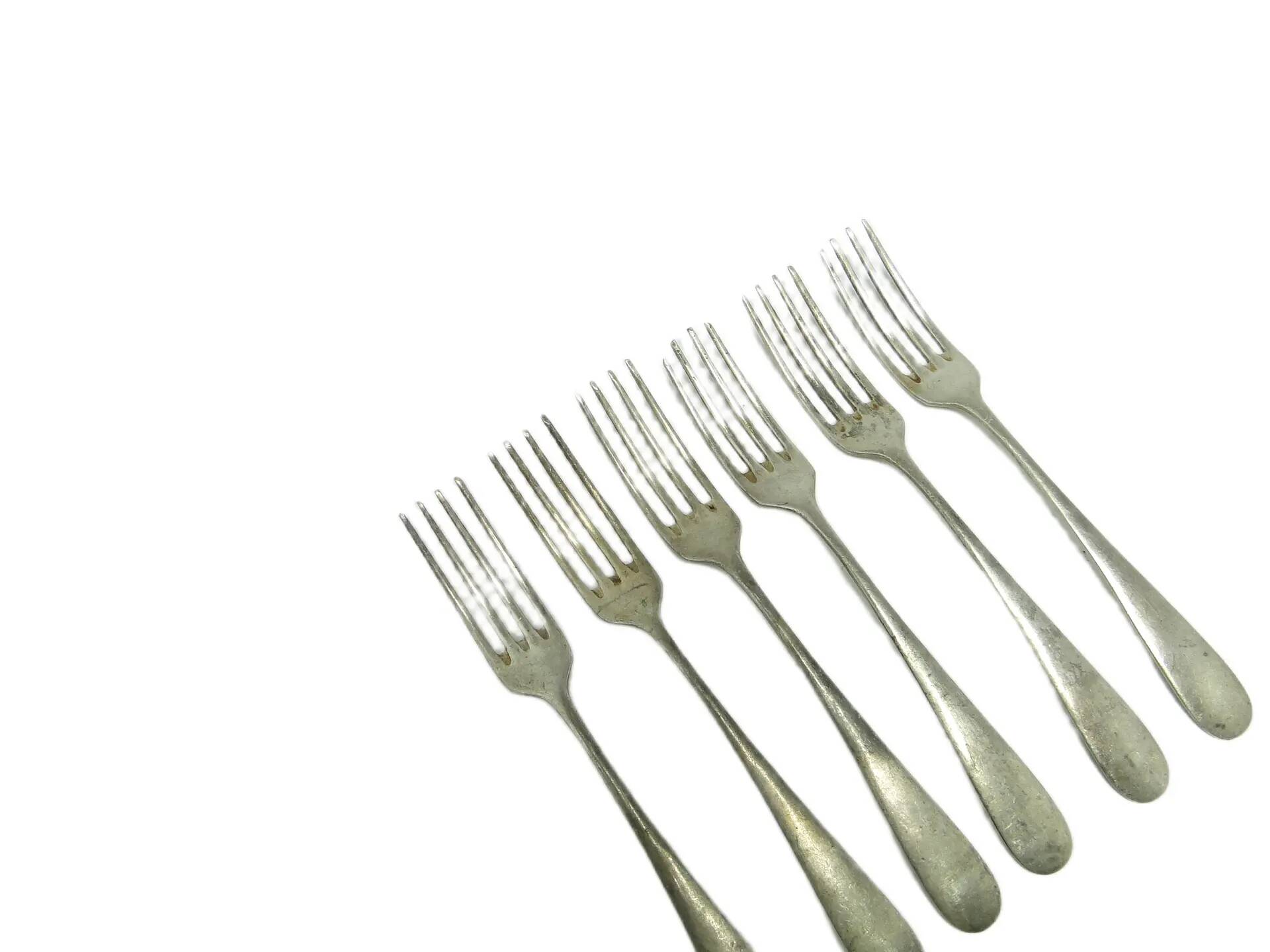 Set of forks, minimalism, silver-plated brass, Henneberg Brothers, Poland, 1930s