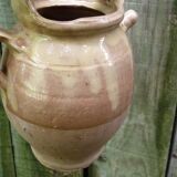 Ancienne chevrette gargoulette en terre vernissée  beige et jaune XIXème siècle