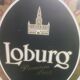 Double-sided "Loburg Beer" metal sign on wrought iron bracket
