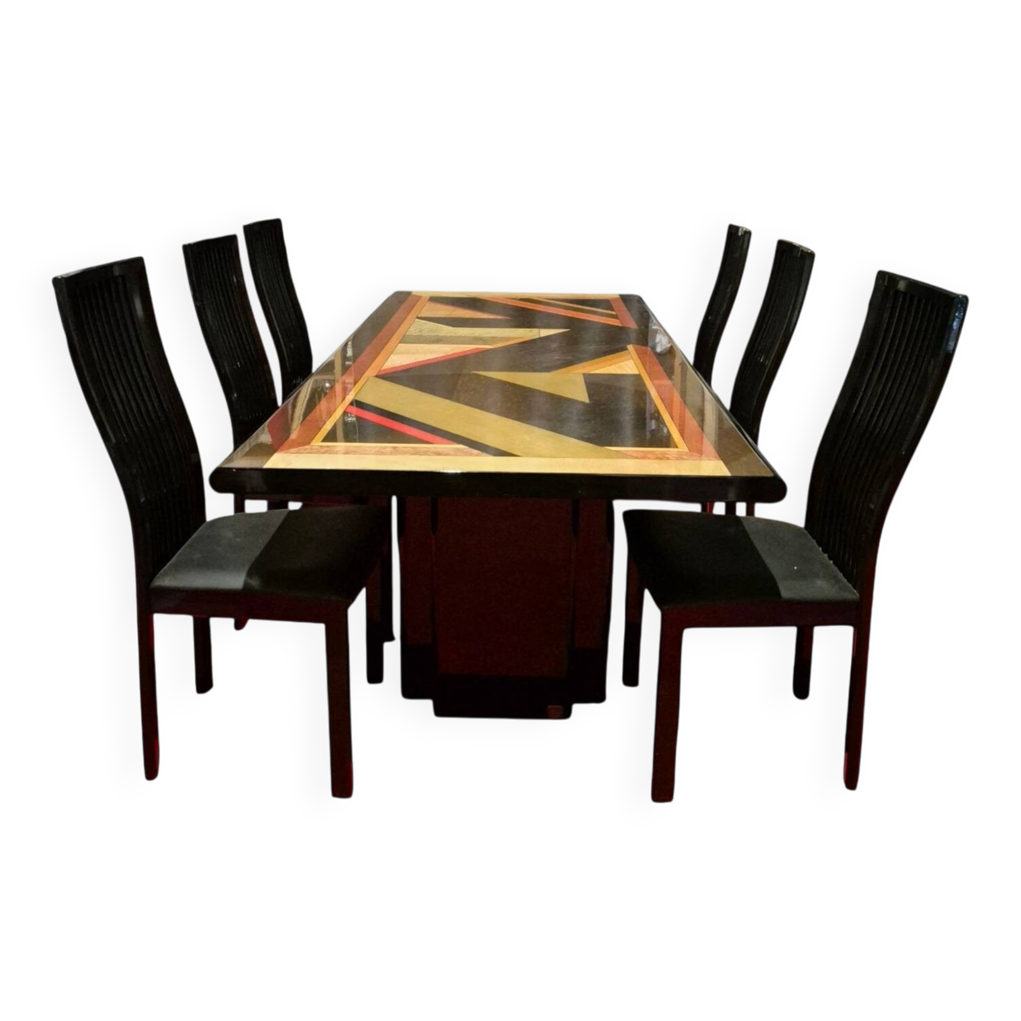 Maurice Villency GC Colombo Italia black lacquer high-gloss dining set
