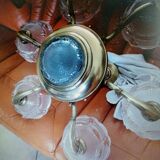 Art Deco chandelier in copper brass and molded waterdrop glass