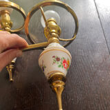 Pair of brass and opaline sconces